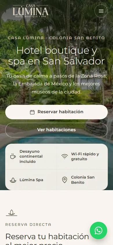 Versión móvil del sitio web de Casa Lúmina